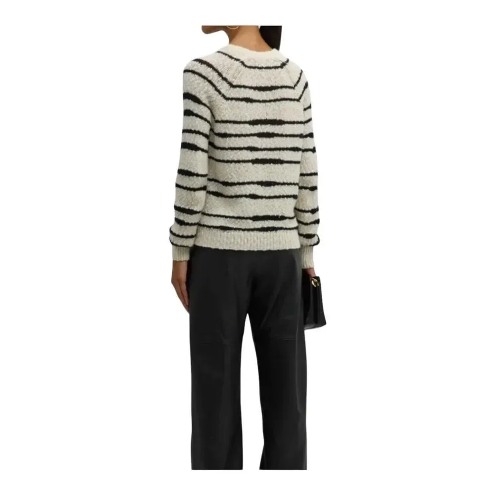 New AUTUMN CASHMERE Striped Crew Neck Sweater Size S Cream Navy Blue Long Sleeve - Picture 4 of 10